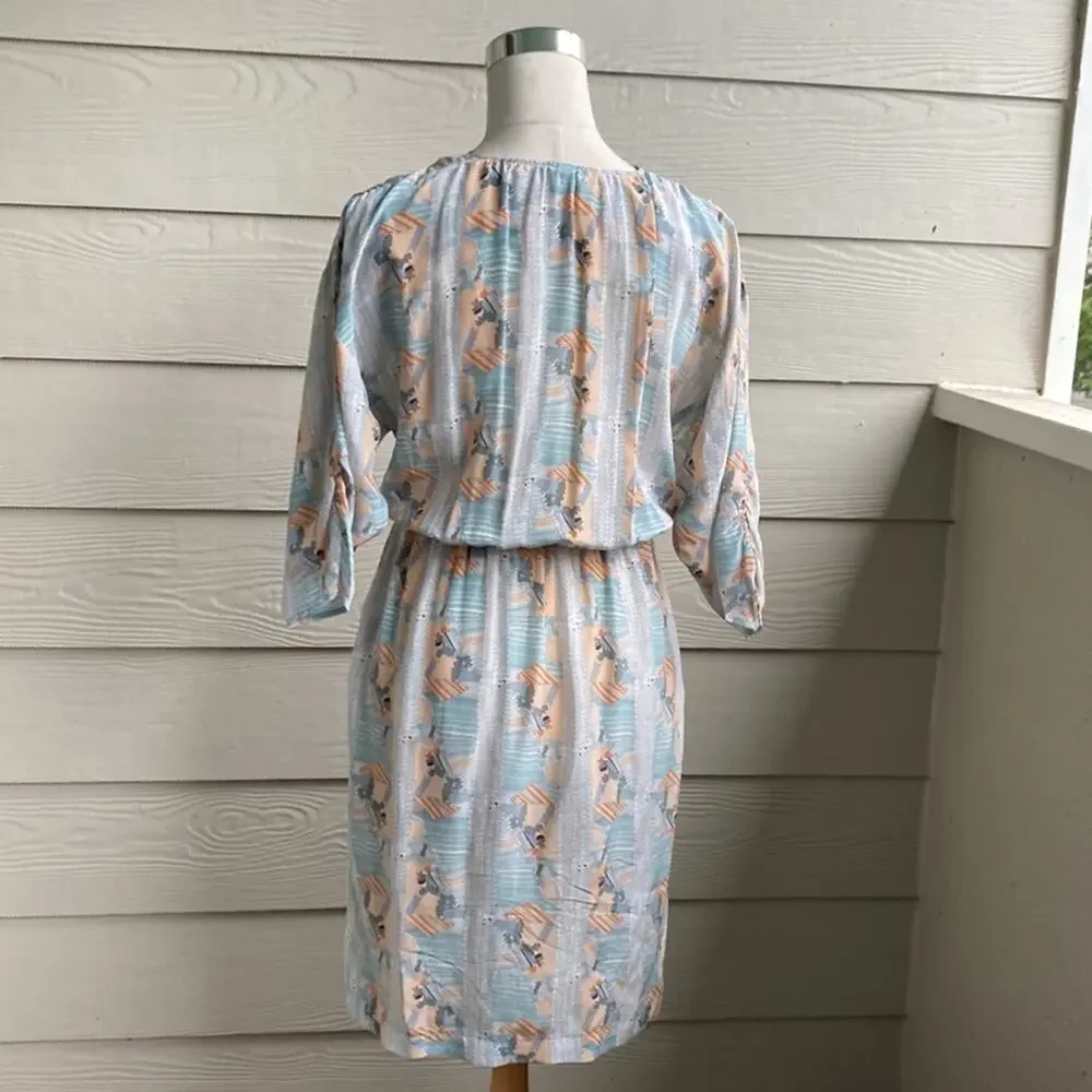 Tucker Silk Geometric Print V neck Dress - Picture 7 of 13